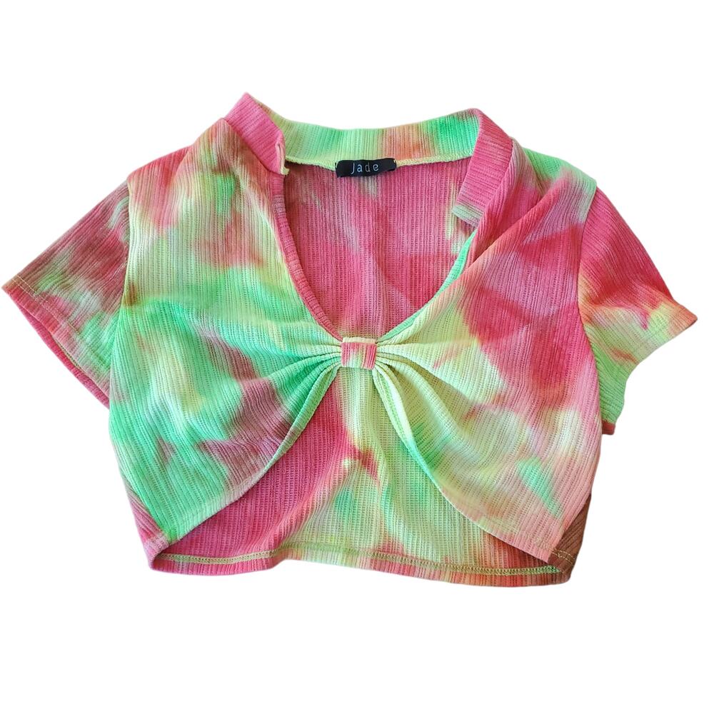 Jade Tie Dye Front Tie Crop Top Size L